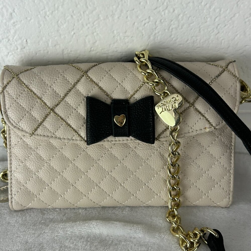 Betsey Johnson Bow Wallet on a String Crossbody in White and Black